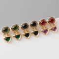 Elegant Gold Plated Gemstone Oval Shaped Earrings Ladies Vintage Red Green Glass Geometric Stud Earrings