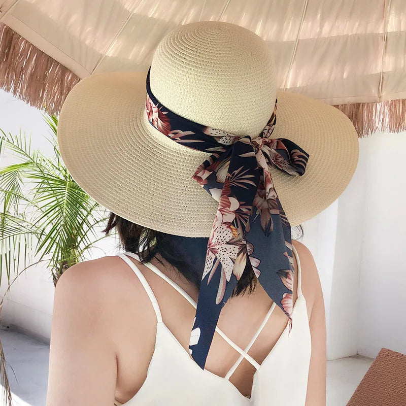 2021 Hot Sale Wide Brim Straw Hat With Ribbon Beach Hat Summer Outdoor Travel Sun Hat