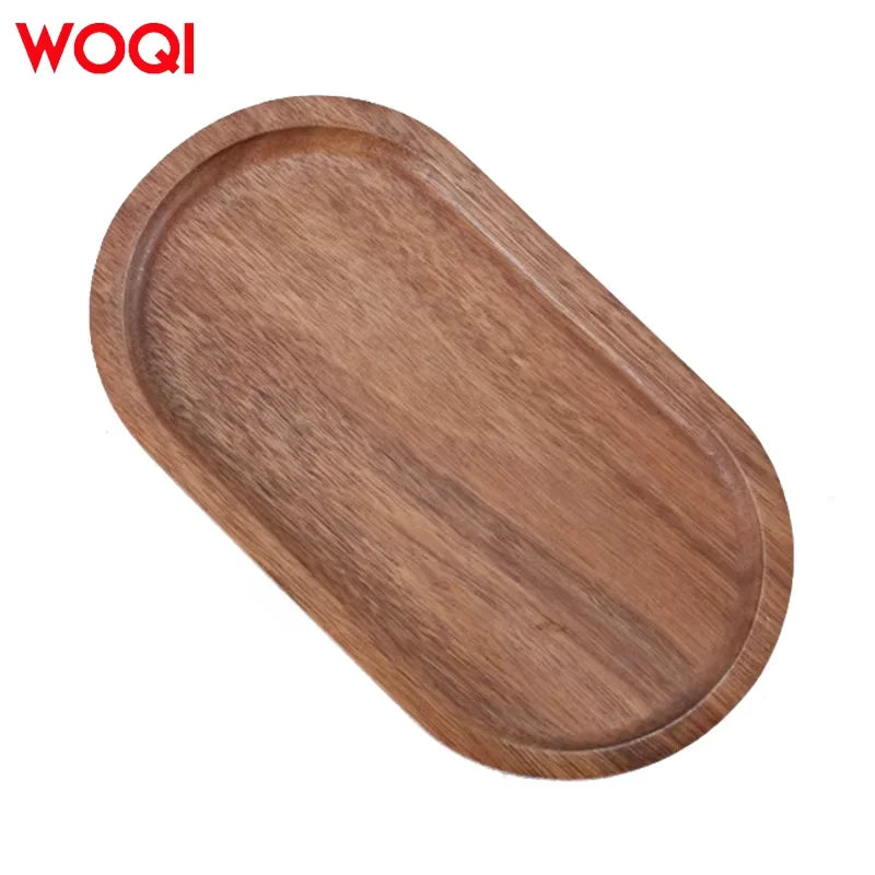 WOQI Modern Rectangular Oval Decorative Wood Plate Dish Sustainable Ebony Beech Black Walnut Acacia Wood Serving Dish for Hotels