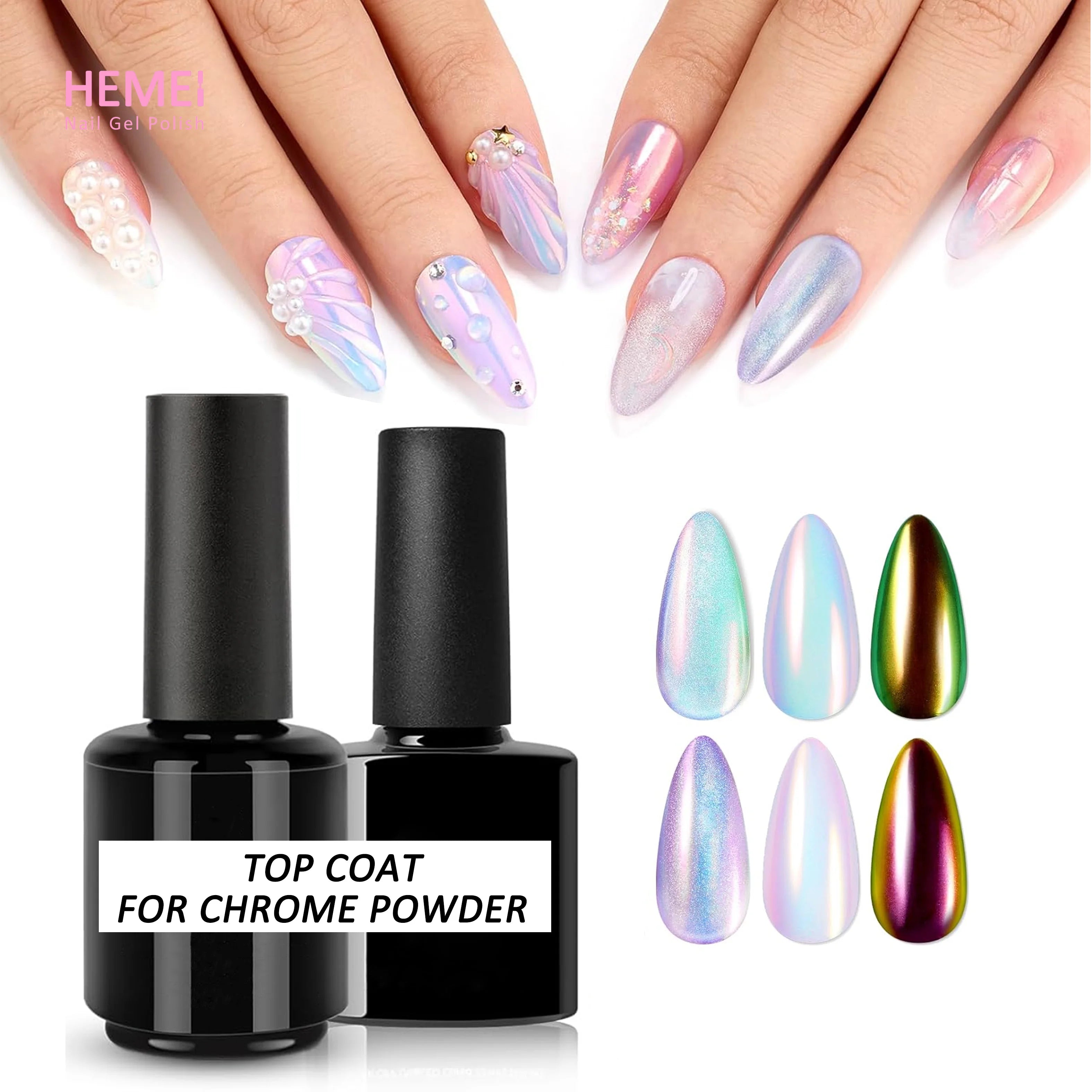 OEM Custom LED/UV Nail Art Long Lasting Chrome Base Mirror Shiny Clear Gel Top Coat French Style Chrome Nail Powder Non-Toxic