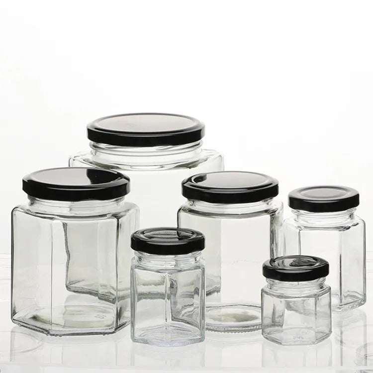 Wholesale Jam Jar Honey Jar 45ml 100ml 180ml 280ml 380ml 500ml 730ml Hexagonal Glass Bottle Food Jar