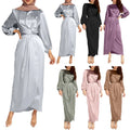 Women Arab Muslim Satin Puff Long Sleeve Maxi Dress Cross Wrap Front Self-Tie Waist Abaya Dubai Turkey Hijab Robe Kaftan 20%