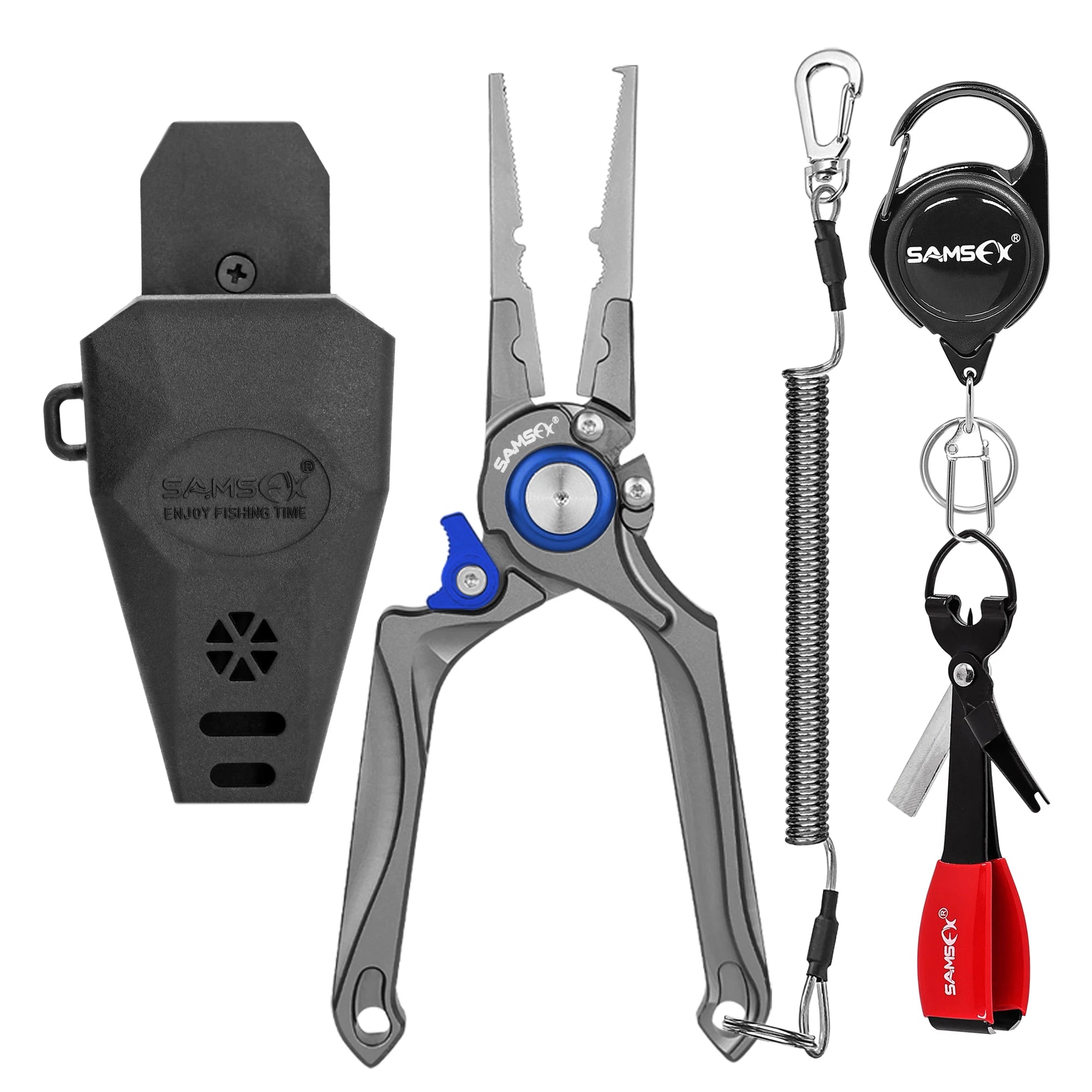 SAMSFX Fishing Pliers Muti-Function Fly Fishing Tools 8" Saltwater Resistant Gear Hook Remover Split Ring Tungsten Cutters