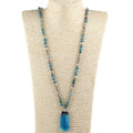 Fashion Long Knotted Agate Jewelry 6mm Natural Stone Crystal Glass Necklace Rectangle Pendant Necklace