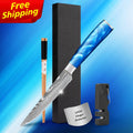 Free Shipping 5 Inch 67 Layers Vg10 Damascus Steel Serrated Blades Steak Knives with Sapphire Blue Resin Handle