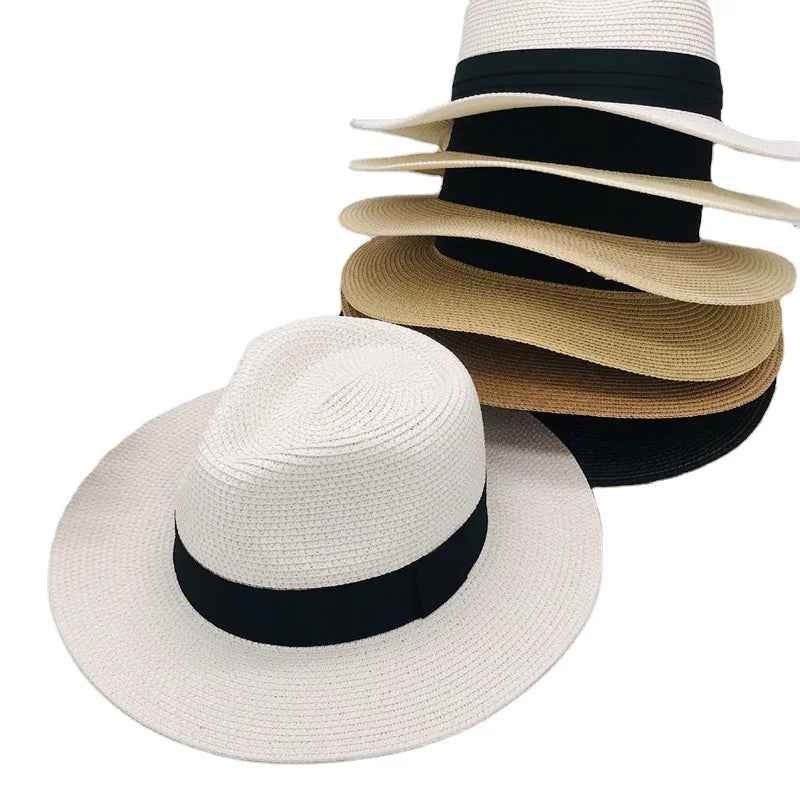 Custom Women's Wide Brim Straw Fedora Hat UPF50+ New Logo Roll-Up Feature Personalized Belt Buckle for Beach Sun Casual Travel