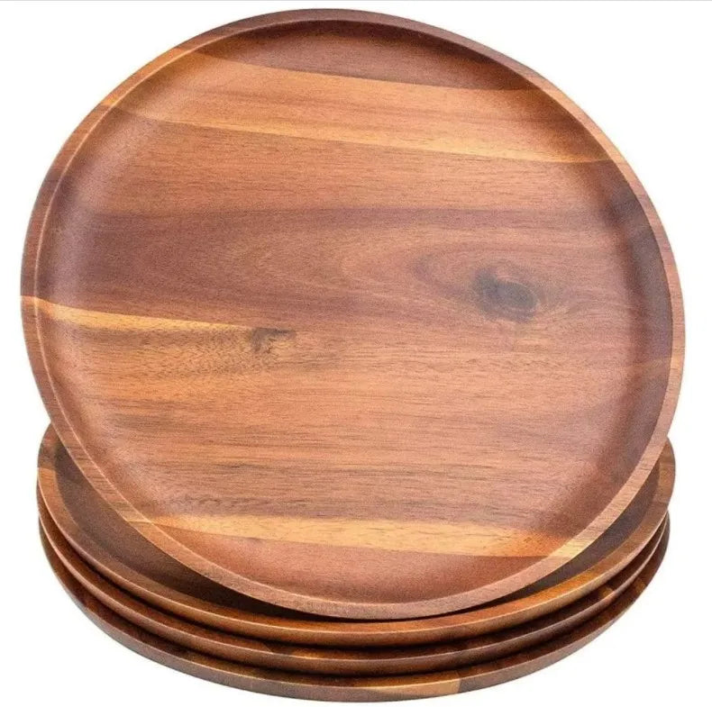 Acacia Wood Pizza Bread Fruit Dinner Charger Plates Wooden Butter Cheese Serving Platter Dishes Set Plato De Madera