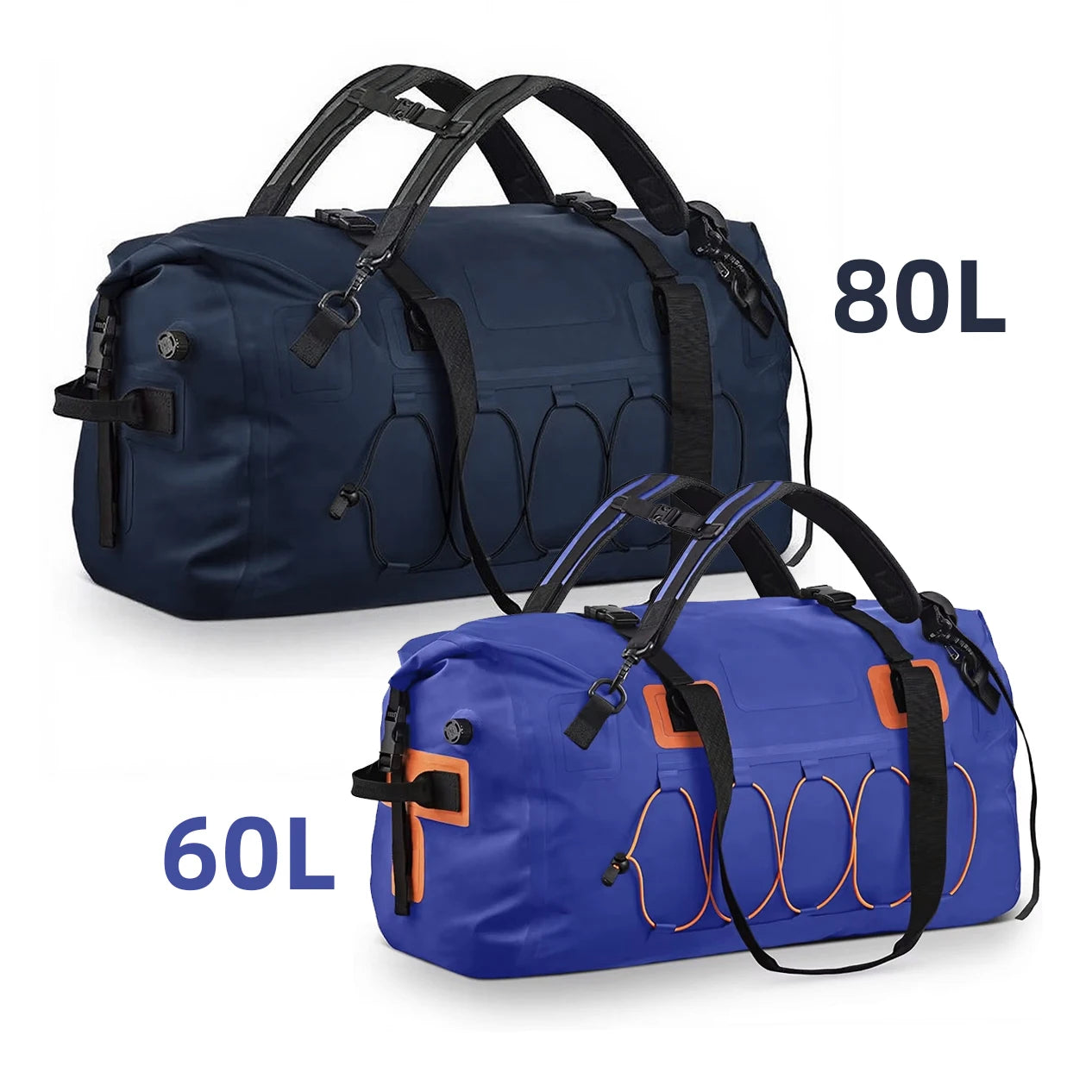 60L 80L Sports Waterproof Duffel Bag Motorcycle Rolltop Travel Duffle Dry Backpack for Kayaking Camping Gym Beach Boating