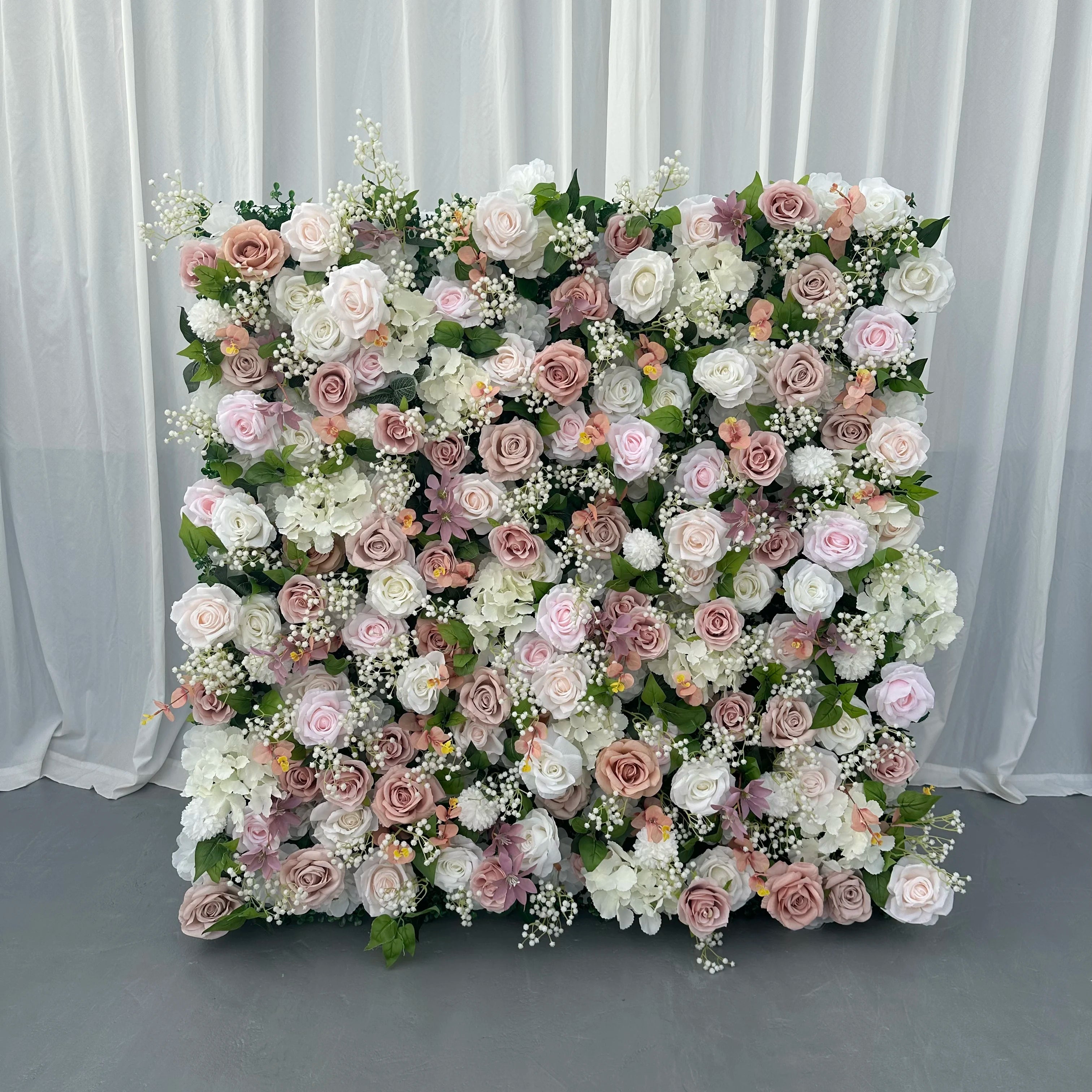 UP042 Wedding Artificial Roll up Flower Wall Backdrop 5d 3d Silk Flower Wall Panel 8x8 ft Wedding Wall Flower Decor