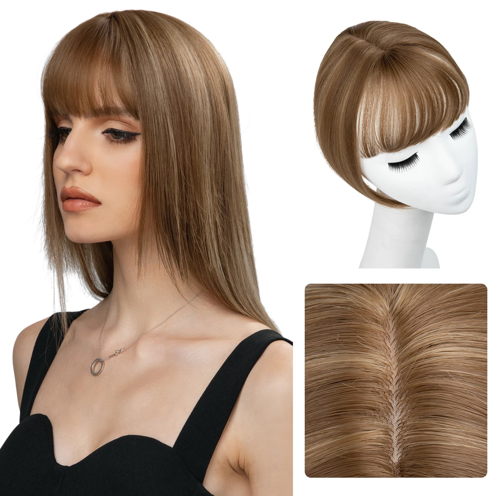 SARLA 10 Inch Straight Highlight Synthetic Fiber Silk Base Clip-In Hair Topper for Women with Bangs Wholesale Price