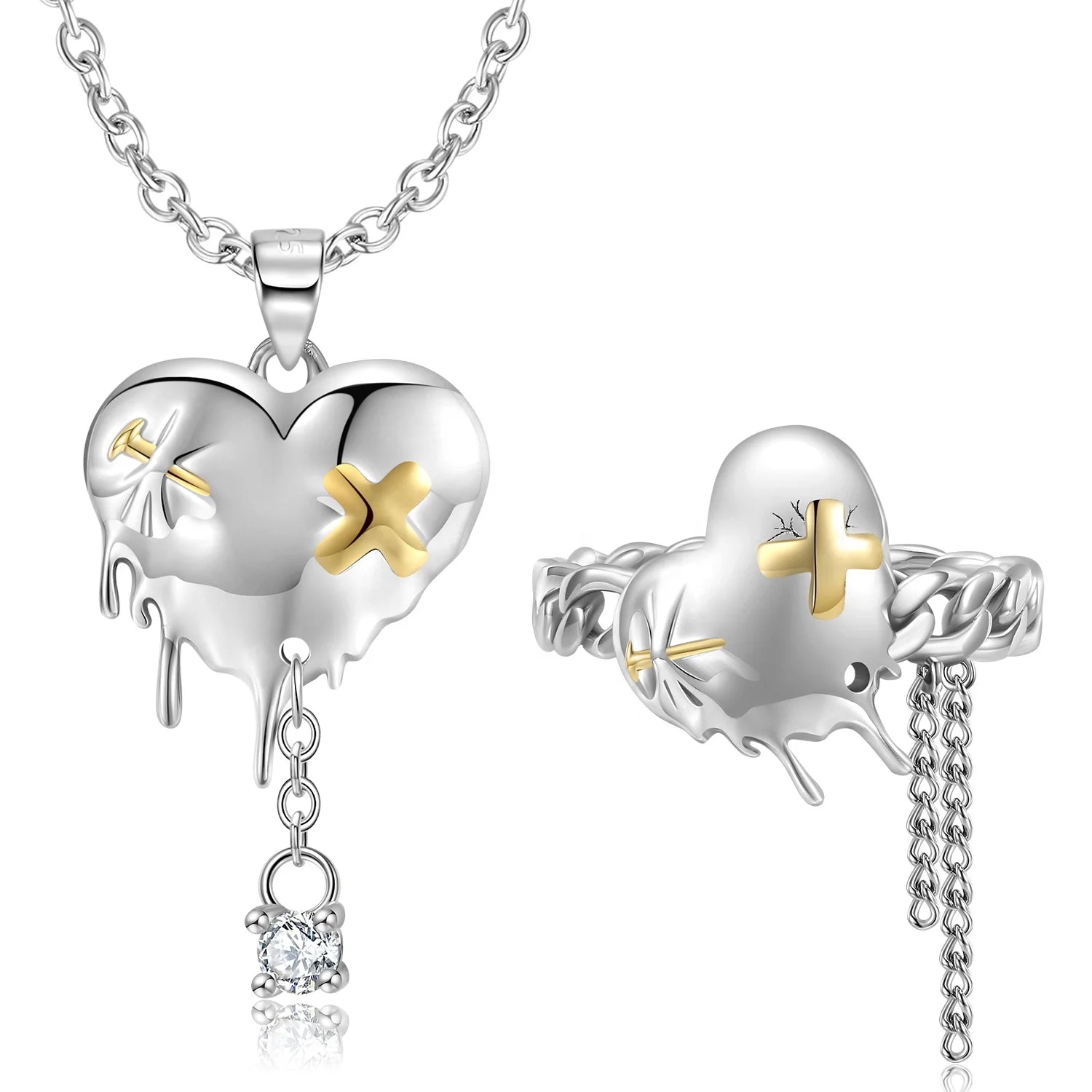 Heart Shape Necklace and Ring Authentic 925 Sterling Silver Jewellery Sets with Clear Zircon for Women Pendant Necklaces Jewelry