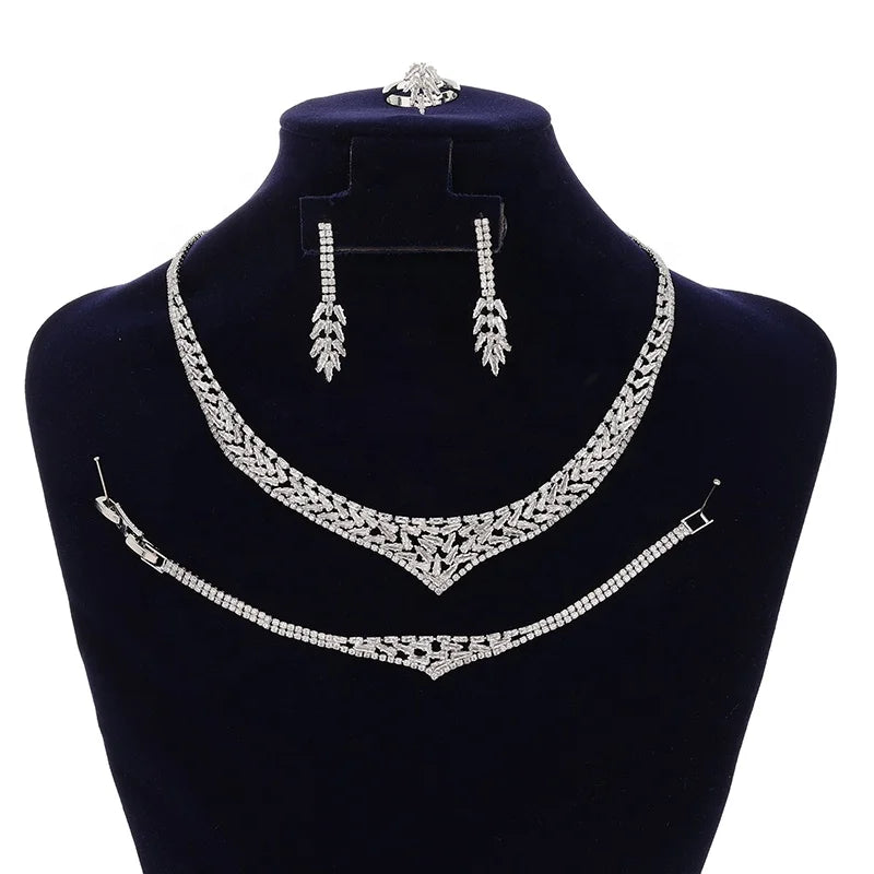 Wholesale Ready Stock Simple Classic Wedding Accessories Copper Cubic Zirconia Luxury Bridal Jewelry Set for Women BN8225