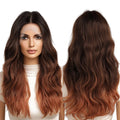 Japan Future Fiber Lace Front Ombre Brown Copper Red Wavy Synthetic Wig for Black White Women Heat Resistant
