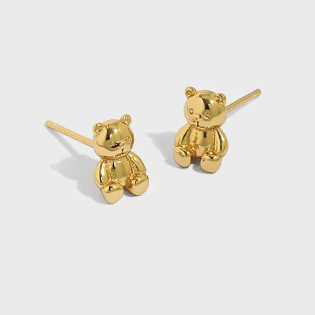 Waterproof 925 Silver Jewelry Cute Bear Earring Gold Vermeil Sterling Silver Hypoallergenic Stud Earrings for Women