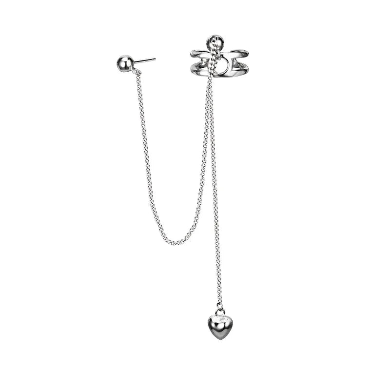Personality Simple Design 925 Sterling Silver Earrings Long Tassel Cuff Clip Earrings for Women Single One Stud Earrings