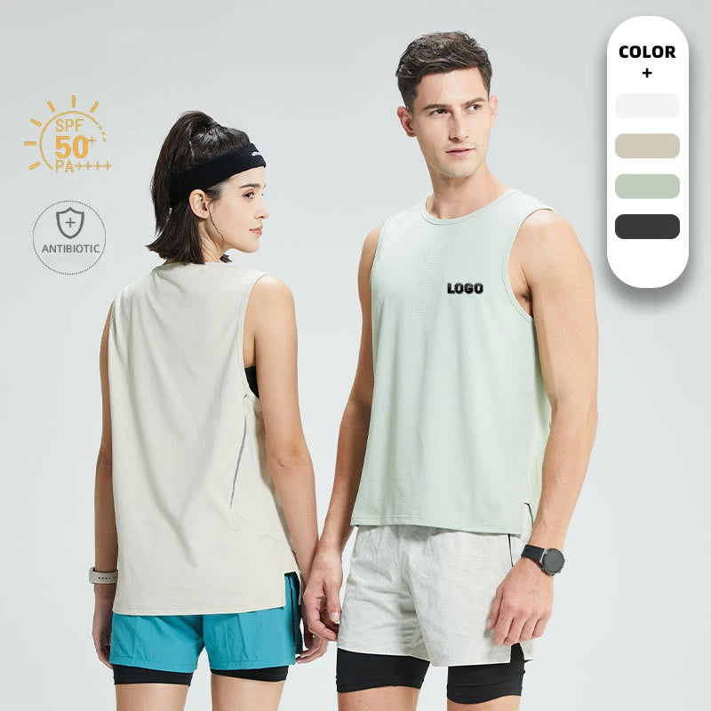 2024 New Men's Gym Running Tank Top Breathable Quick Dry Fitness Polyester Sleeveless Knitted Weaving for Training Athletic Me