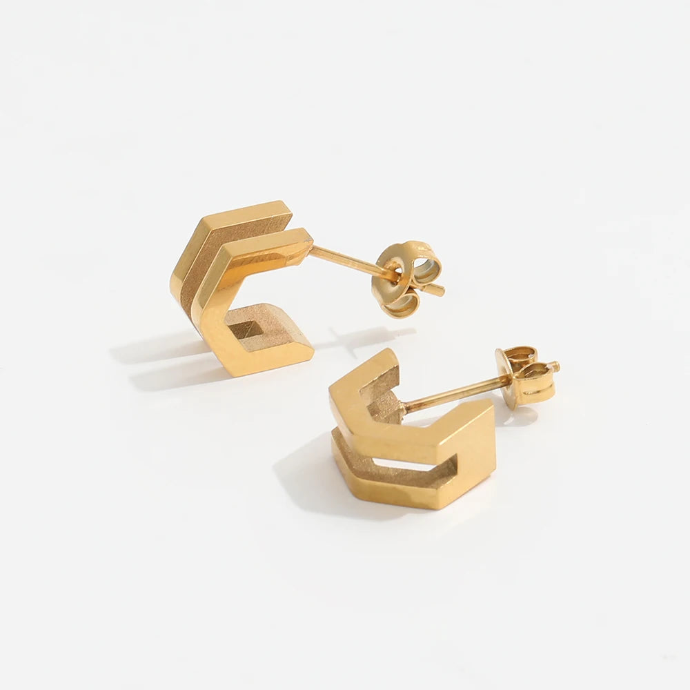 JOOLIM Jewelry PVD 18K Gold Plated Mini Geometric Double-layer C Hoop Earring Stainless Steel Jewelry Fashion Jewelry