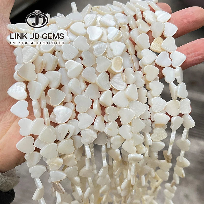 JD GEMS Loving Heart Beads Natural Mother of Pearl Shell Heart Shape Shell Spacer Bead for Jewelry Necklace Earring Making