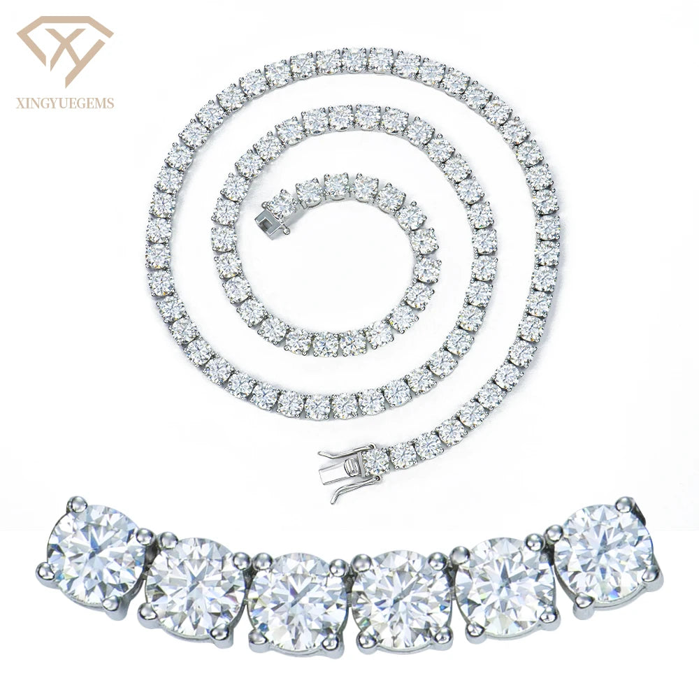 Hiphop Jewelry 3mm 2mm-6mm Gra 925 Sterling Silver Ice Out Diamond Mossanite Moissanite Tennis Link Necklace Chain for Men Women