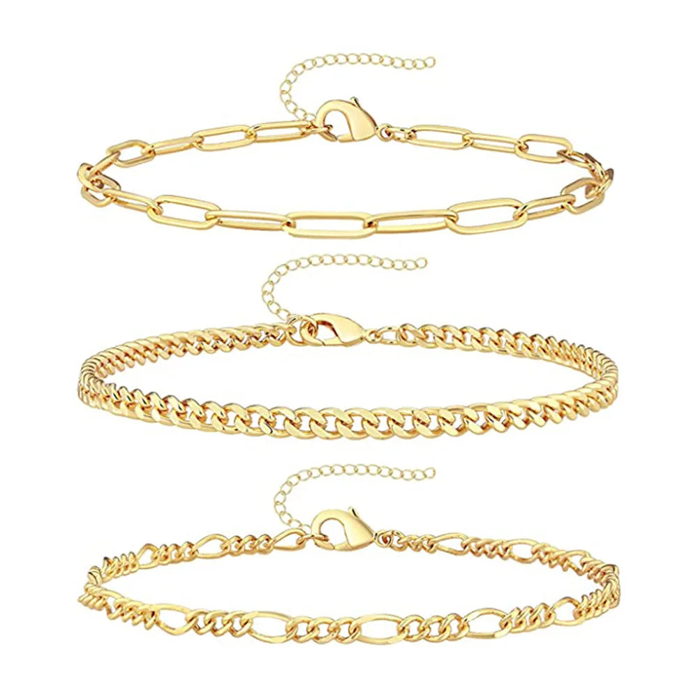 Personalized Vintage Metal Bracelet and Gold Anklet Set Exquisite 5-Piece Fashion Jewelry for Women