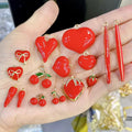 JS1817 Hot Sale  Popular Enamel Red Puffy Bubble Love Heart Cherry Strawberry Stick Chili Pepper Charm Pendants