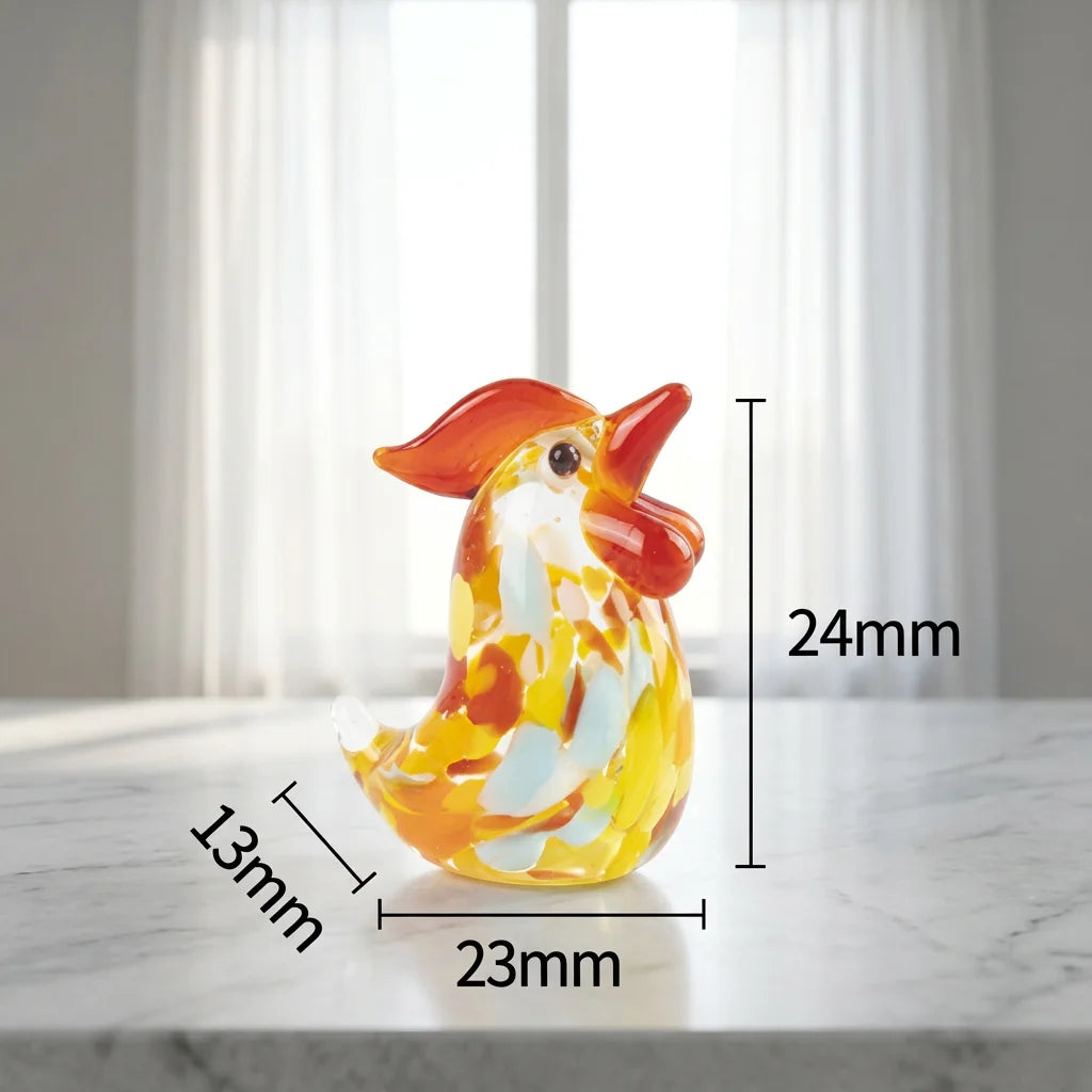 Chien Keng Minimalist Multi-Color Handblown Glass Artistic Chicken Figurine Ornament for Multi-Purpose Home & Garden Decor MegaBDM
