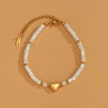 INS Style Handmade Stainless Steel 18k Gold Plated Stone Beaded Bracelet Heart Pendant Design Chain Bracelet