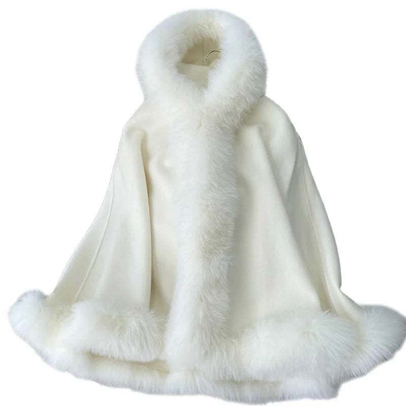 New Arrival Solid Color Fur Shawl Women Luxury Fur Poncho With Real Fox Fur