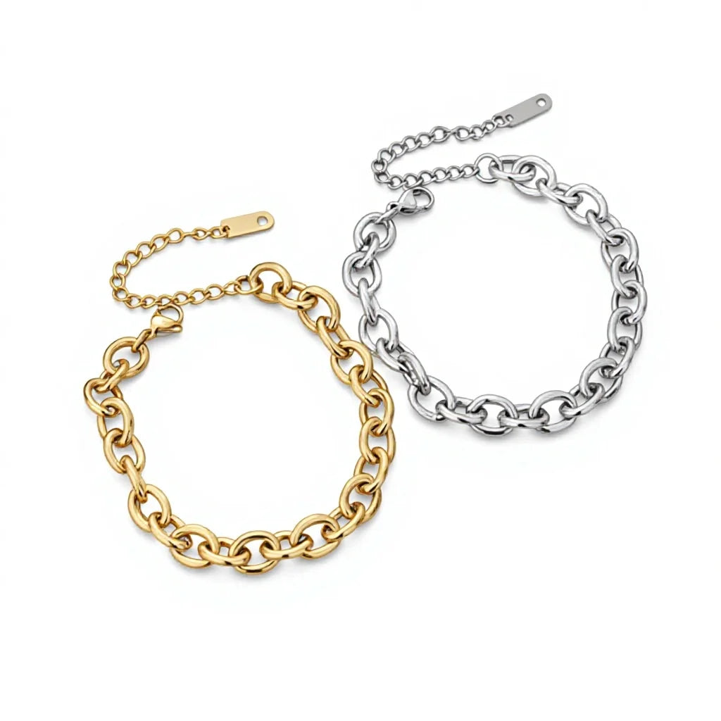 Italian Classic INS Trendy Geometric Jewelry Fashion 18K Gold Plated Stainless Steel Link Chain Bracelet Wholesale for Women