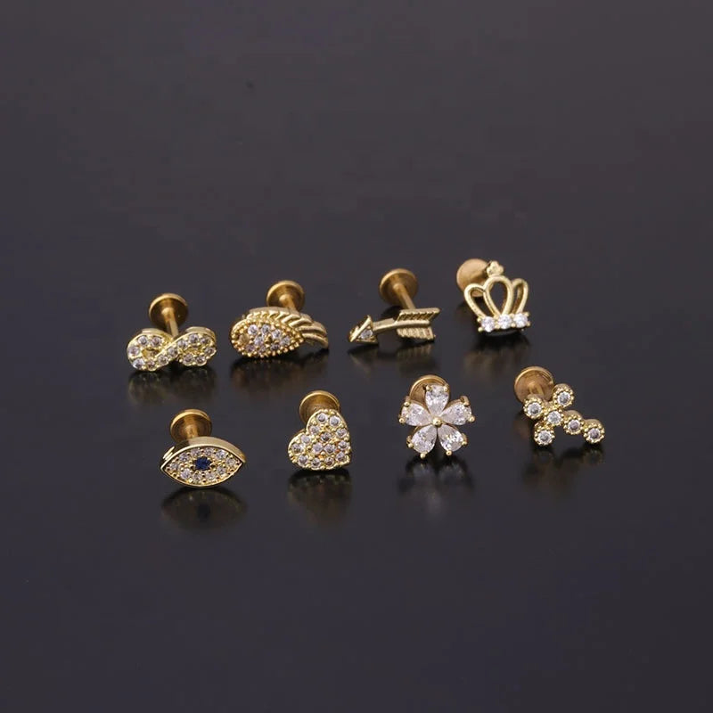 Gaby New 16G Lip Rings Flower Heart Cross Design Cartilage Earring Internal Thread Lip Ring Jewelry Piercing Jewelry
