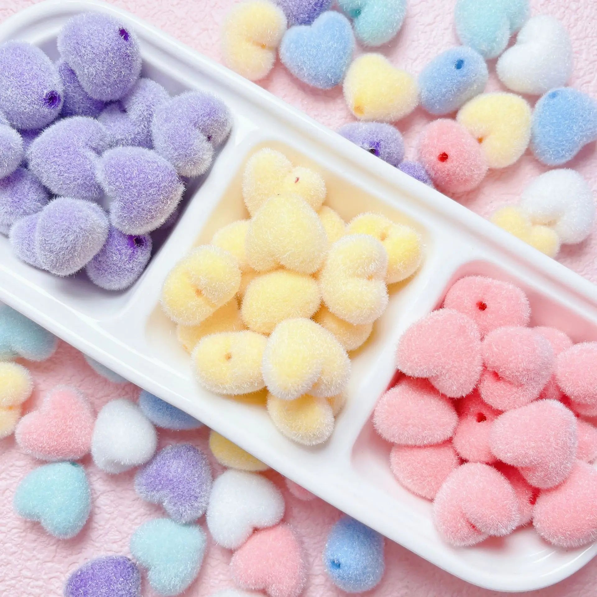 Velvet Flocking Love Heart Shape Straight Hole Acrylic Beads