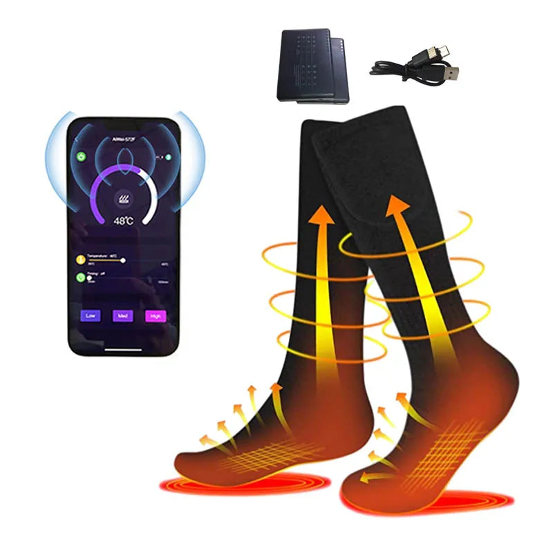 App Control Heated Socks Washable Rechargeable Battery Winter Heated Socks With App
