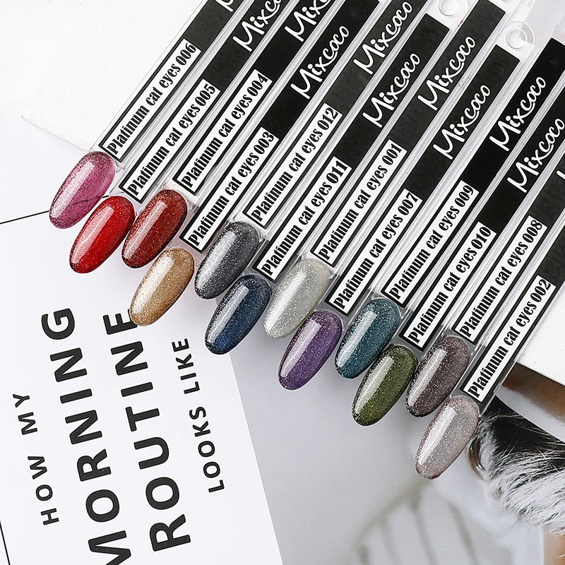 High Quality Mixcoco New Arrival Shiny High Pigment Cat Magnet Glitter Platinum Cat Eye Gel Polish