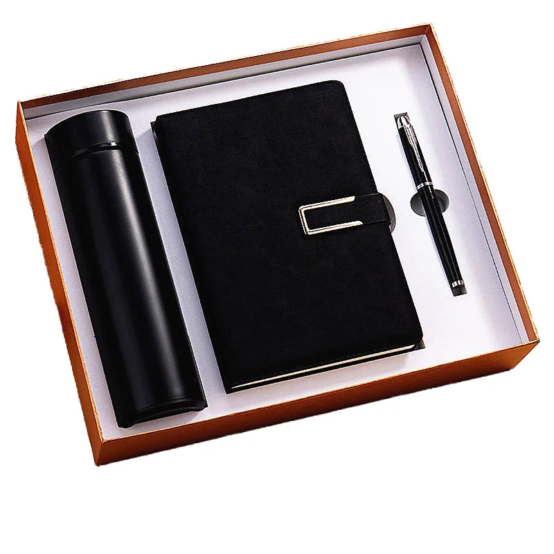 Promotional Annual Luxury Cooperate Hot Classical Business Notebook Diary with Pen Men Gift Sets with Custom Logo