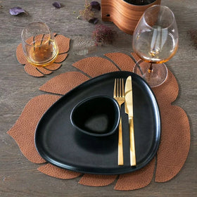 Nordic Waterproof Oil-Proof Double-Sided Dining Irregular PU Leather Unique Leaf Placemat