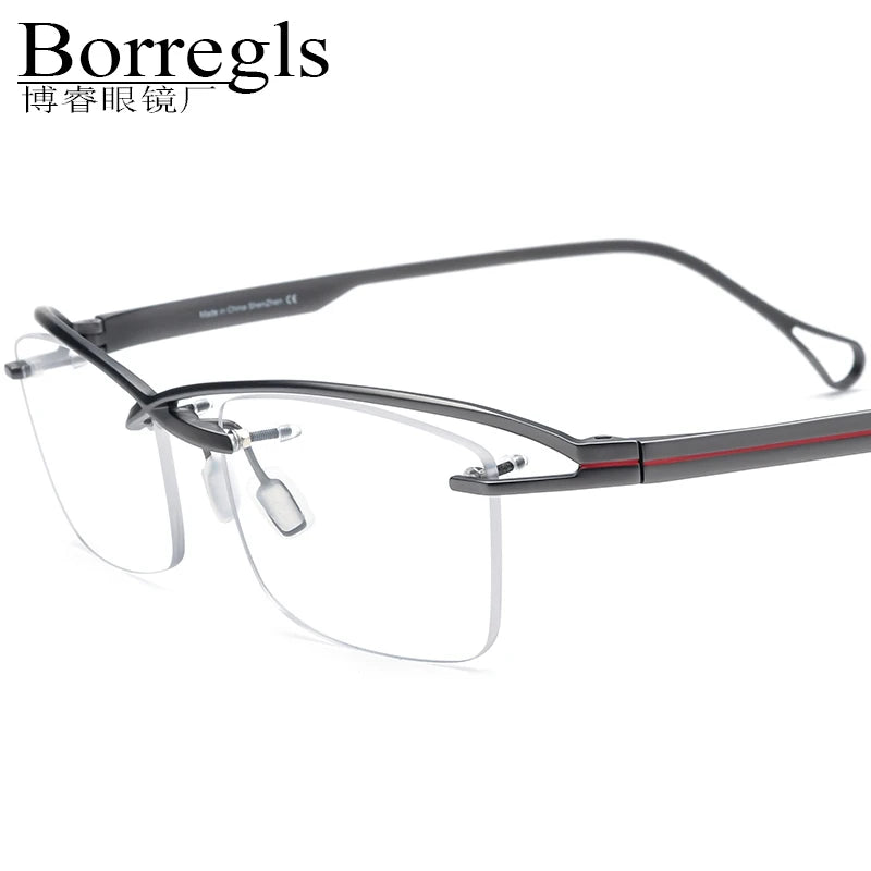 Borregls Pure Titanium Glasses Frame Men 2025 New Brand Designer Square Eyeglasses Half -Rim Semi-Rimless Optical Eyewear 185756
