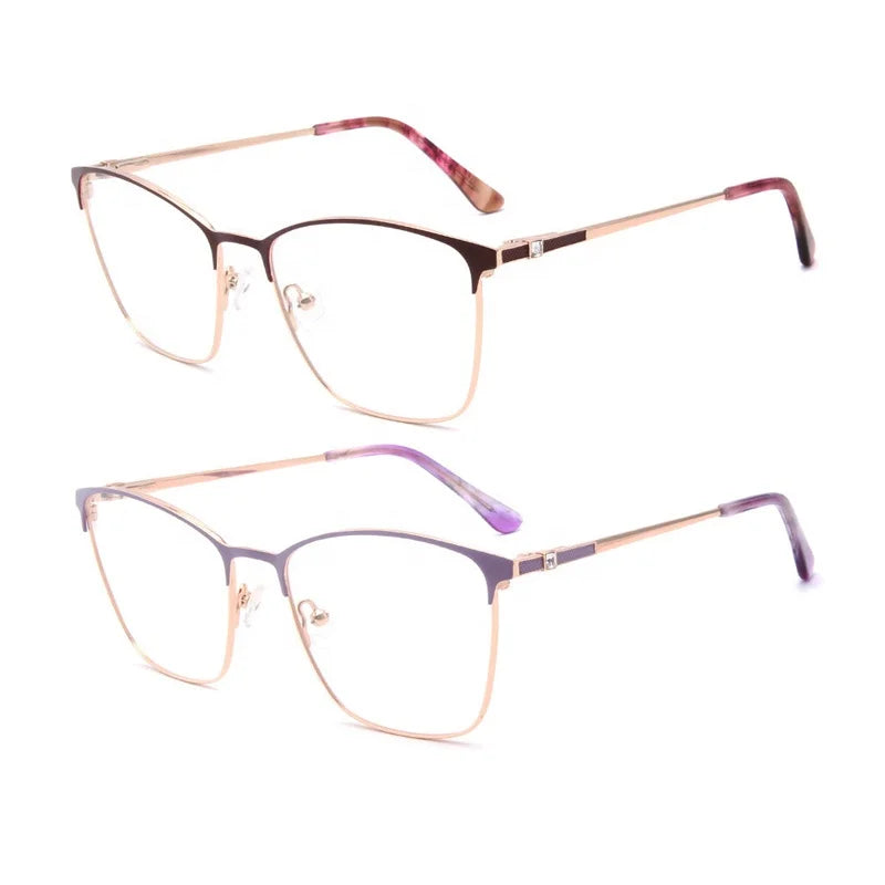2023 Vintage Full-Rim Metal Spectacle Women Luxury Optical Acrylic Square Diamond Customizable Reading Glasses Black Gold Oval