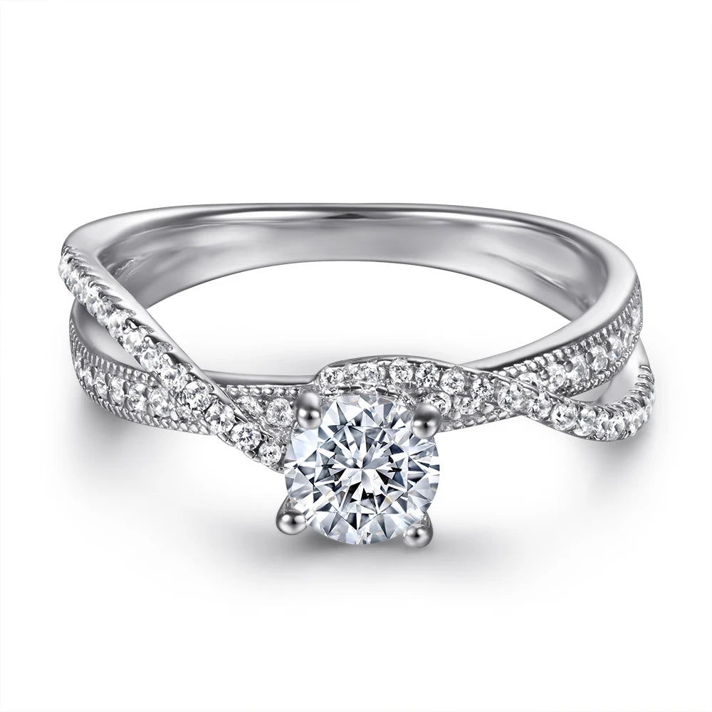 Classic Solitaire Engagement Rings 5mm Round Cut Four Prongs Female Silver Ring Joyas De Plata 925 Original