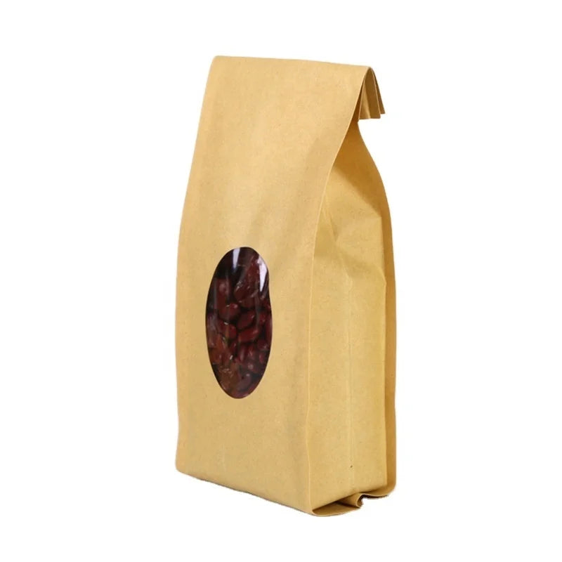 2026 Resealable Natural Kraft Paper Bag Food Packing Zip Lock Food Tea Nut Standing up Zipper Craft Bag with Oval Window Stock