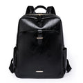 Modern Black Mini Leather Haversack Bag Custom Knapsacks for Ladies with Zipper Closure and Polyester Lining