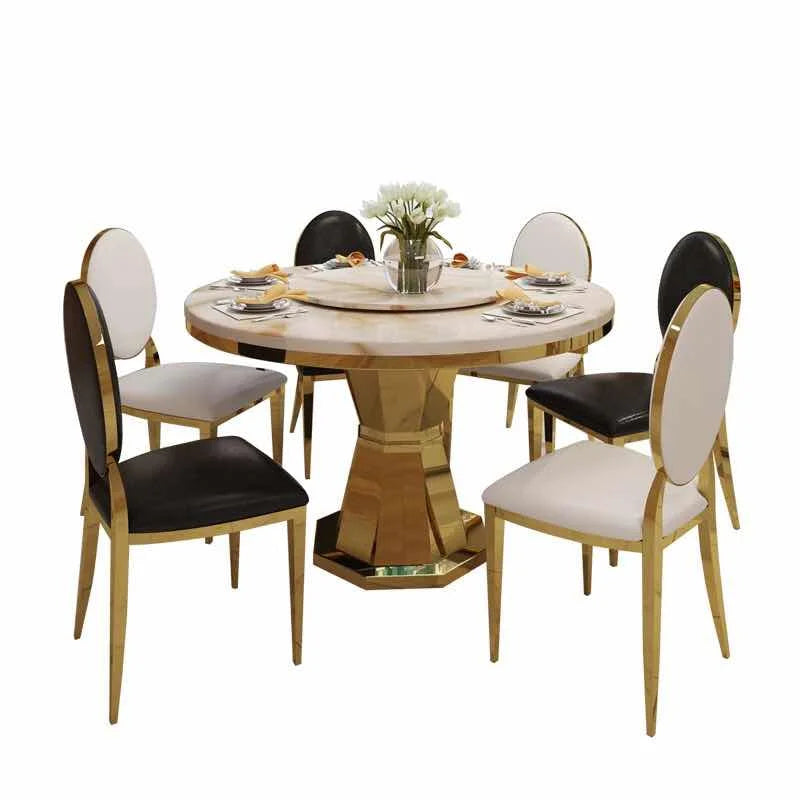 Luxury European Style Marble Dining Table Set Modern Stainless Steel Base Dining Table and Chair