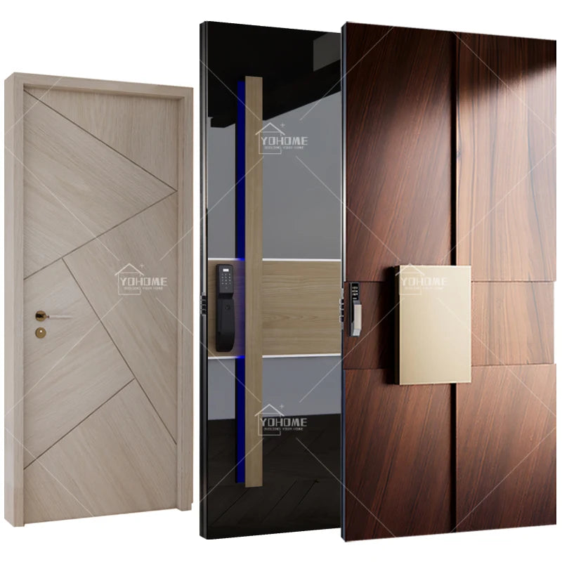 Foshan Yohome Custom Modern Front Main Wood Door Pivot Hinge Fingerprint Security Door Stainless Steel Exterior Doors for Houses
