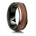 POYA Mens Guitar String Ring Gunmetal Tungsten Whiskey Barrel Wood Inlay 8mm Wedding Band for Men