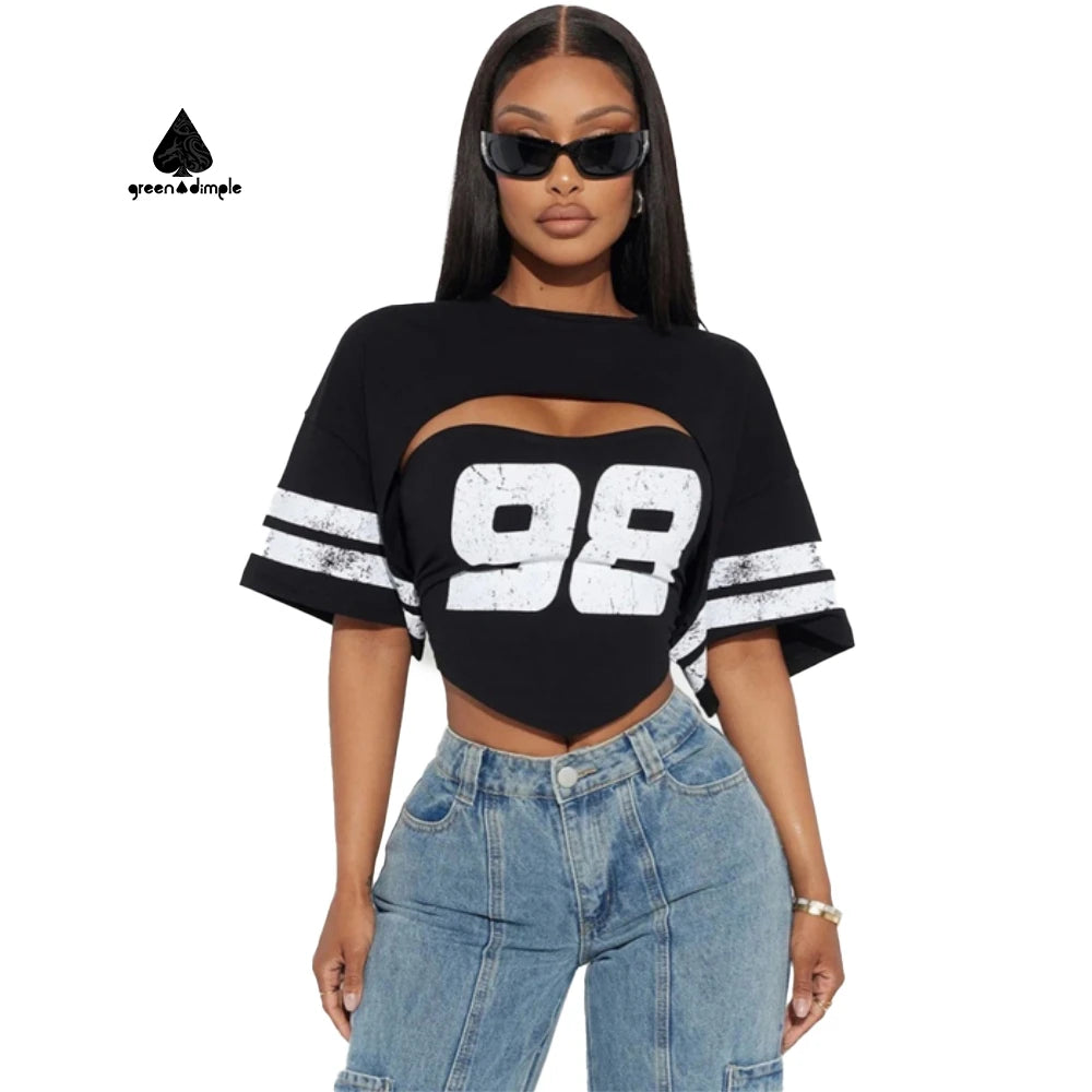 Green Dimple Custom Arrivals Women Clothes Fall High Quality Digital Print Hollow Short Sleeve t Shirt