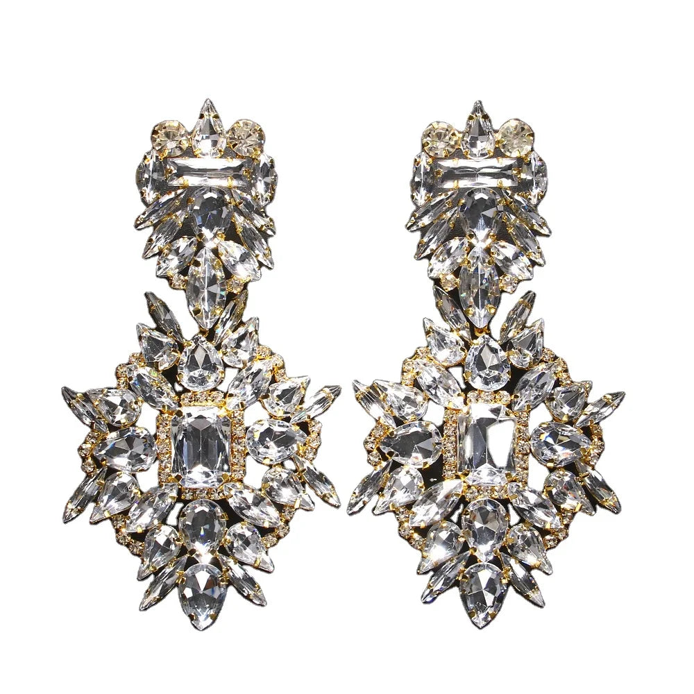 New Arrival Luxury Fashion Wedding Drop Large Pendant Full Diamond Bride Tassel Earrings