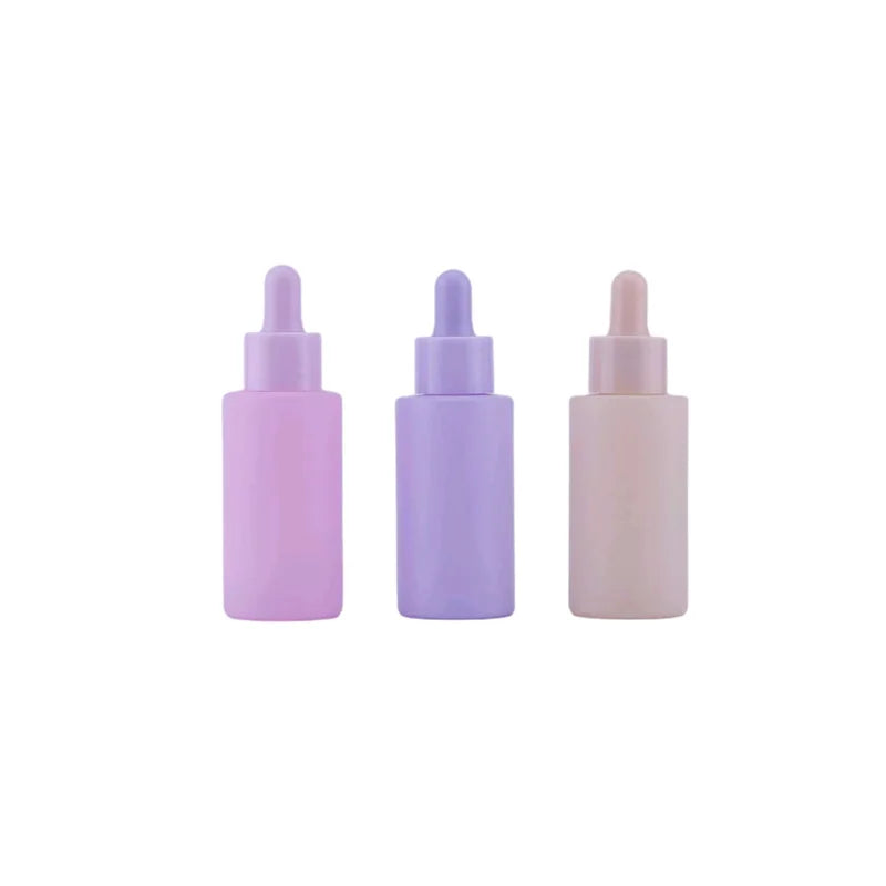 30ml 40ml Pink Purple Glass Dropper Bottles with Pink Purple Collar Flat Essential Oil Bottle Beard Oil Dropper Bottle