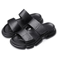 2025 Winter New Men's Top Grade Quality Genuine Leather Flip Flops Thick-Sole Beach Sandals with Hook-and-Loop Slippers
