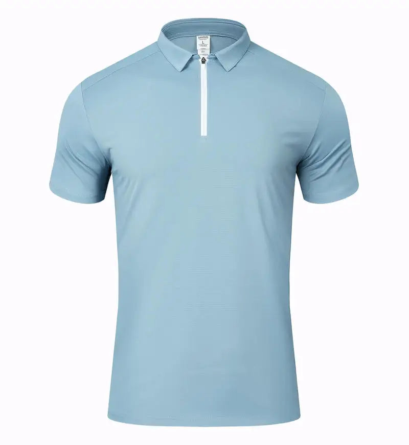2025 Summer Sports Casual 100% Polyester Blank 1/4 Zipper Men's T-shirt Custom Logo Henry Collar Gym Short Sleeve T-Shirt