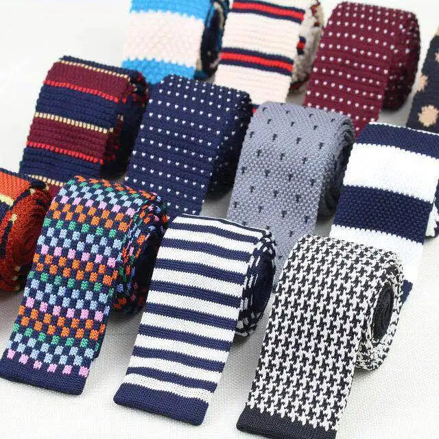 Men Knitted Knit Leisure Striped Ties Fashion Skinny Narrow Slim Neck Ties for Men Skinny Woven Designer