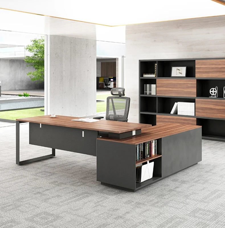 Modern Luxury Executive Office Desk Latest L-Shaped MDF Manager Desk with Convertible Feature for CEO Boss Wood Panel Style